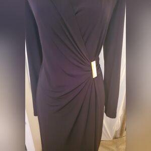 Chaps Deep Purple Long Sleeve Dress with Gold Accent
